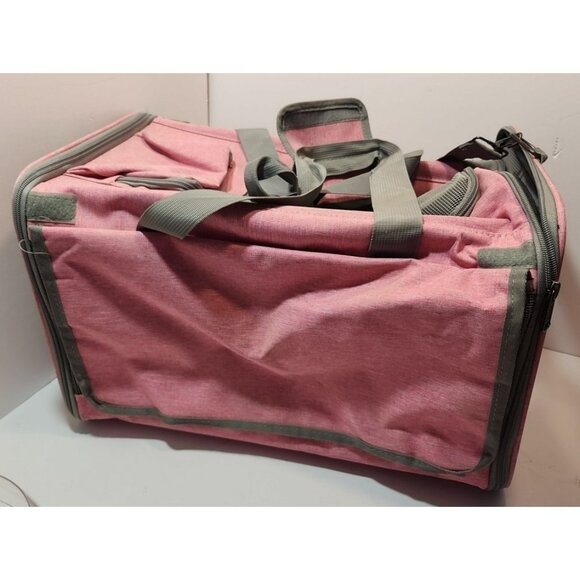 Pink & Grey Small/Medium Pet Carrier  17" x 12" x 12" Soft Sided Travel Approved - Picture 1 of 10